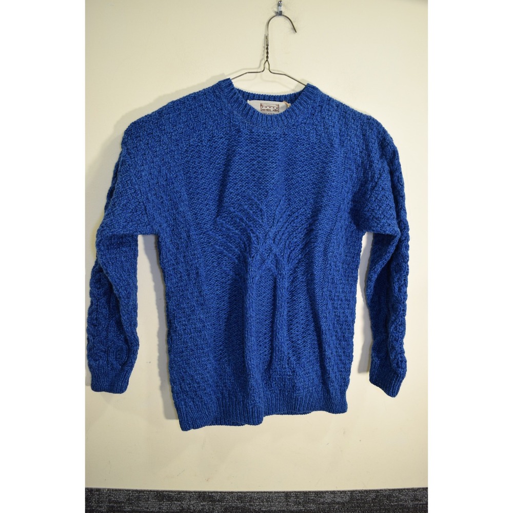 Aran Sweater Market Ireland BOYS XXL 14 Blue Wool Cable Knit Fisherman Pullover